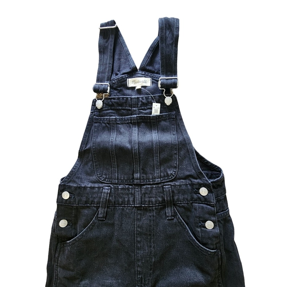 Madewell Black Denim Overalls Women's XS Cropped Straight‎ Leg Jean Jumpsuit - Picture 3 of 9